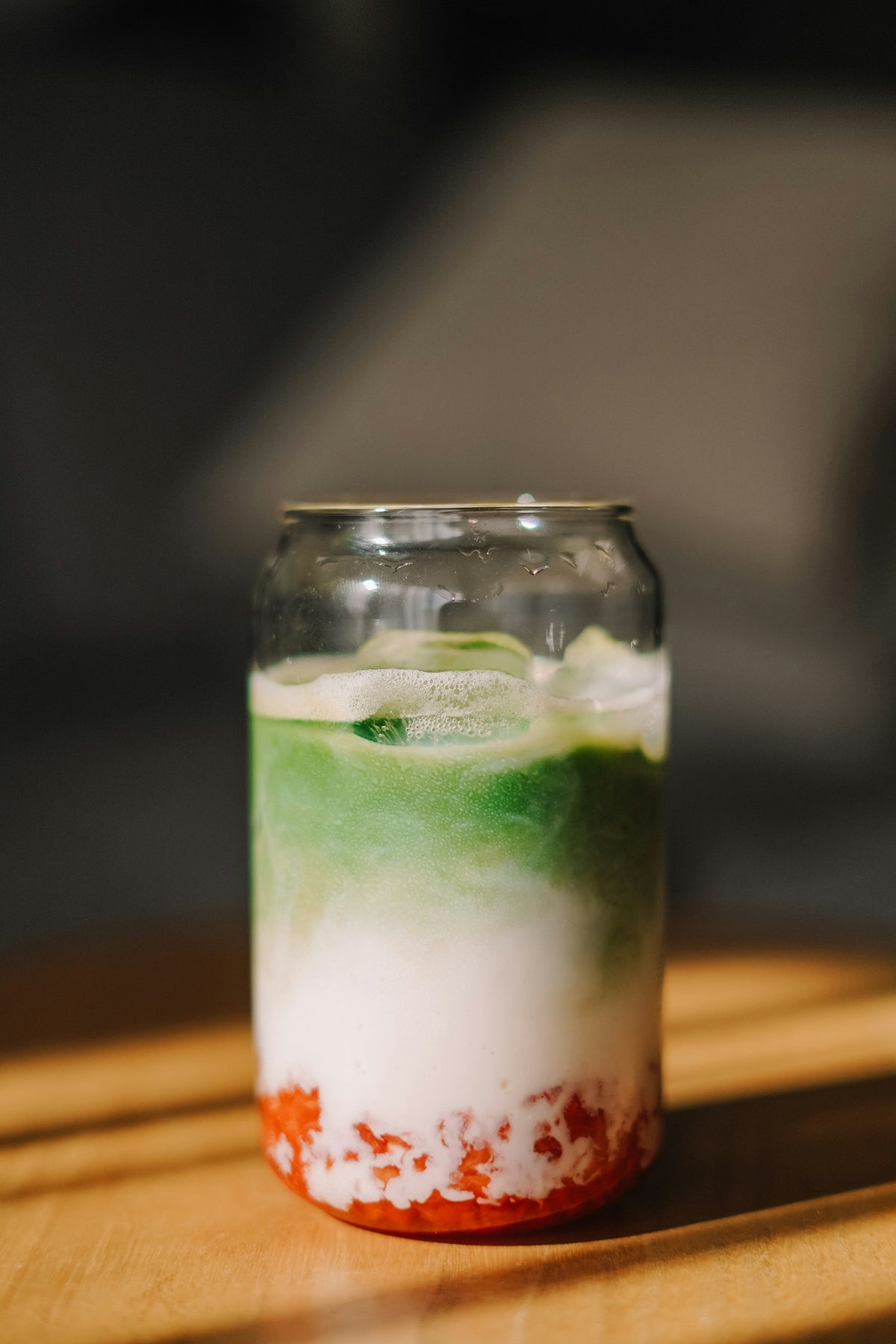 Iced strawberry matcha latte