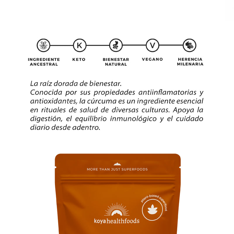 Reverso de la bolsa de Cúrcuma Koya con información del producto
