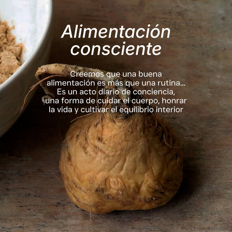 Raíz de maca con mensaje de alimentación consciente