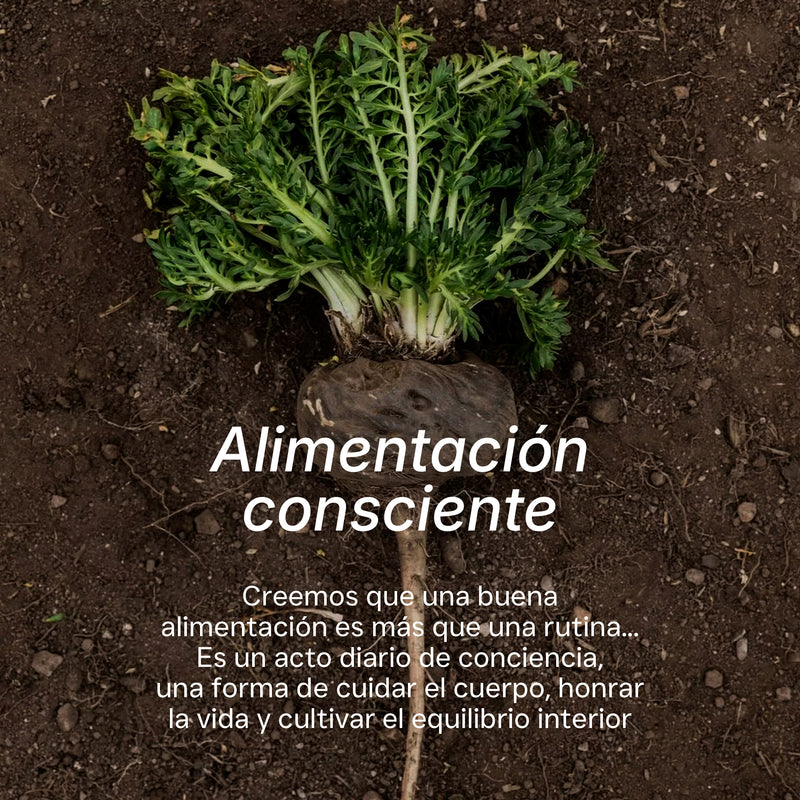 Planta de maca con mensaje de alimentación consciente