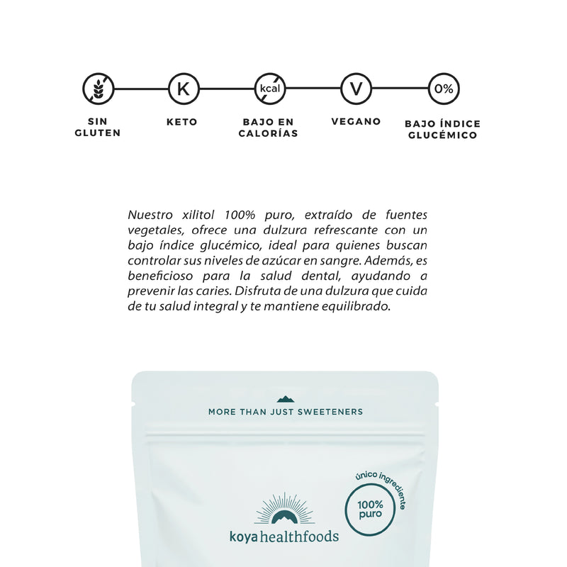 Reverso de la bolsa de Xilitol Koya con información del producto